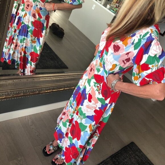 FAITHFULL THE BRAND Vittoria Midi Dress in Anita Floral on white US 6 Medium - Picture 5 of 16